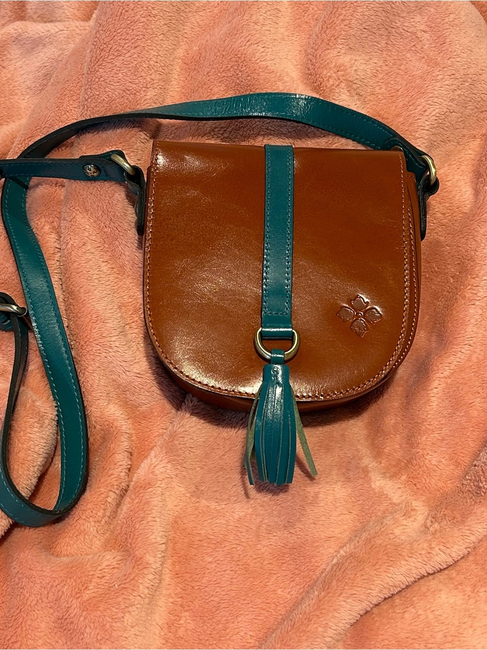 Patricia Nash Brown and Teal Leather Crossbody Saddle Bag - Picture 5 of 9